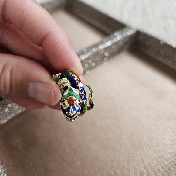 Vintage 14k Gold Enamel Serpent Wrap Coil Ring - Picture 7 of 15